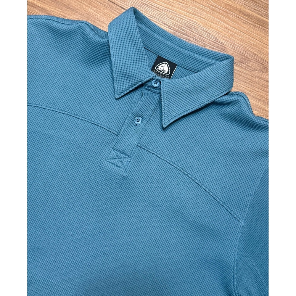 Nike ACG Dri-FIT Waffle Textured Knit Polo Shirt Blue Tactical Pocket Sz M